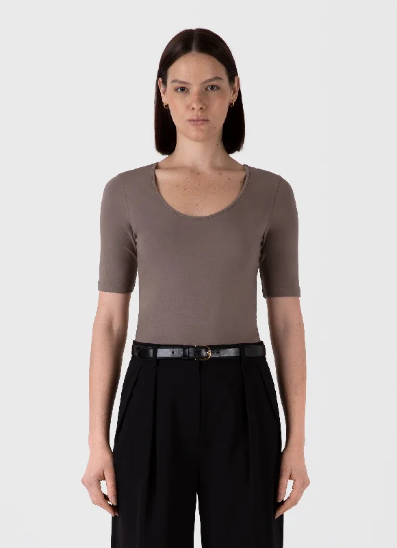 women’s skirts for stylish office wear -Women's Stretch Cotton Scoop Top in Cedar