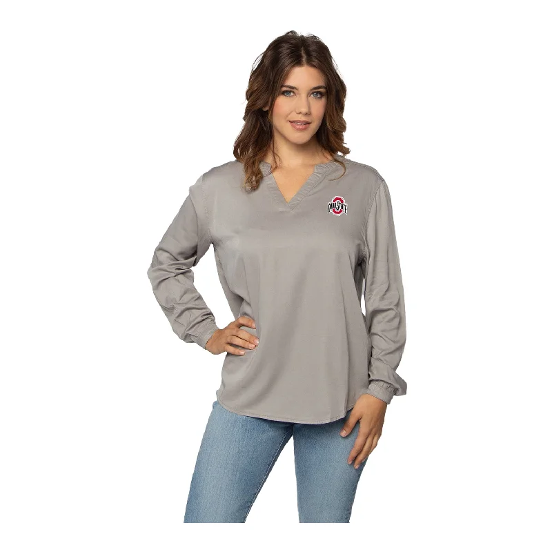 best women’s coats for winter cold -Ladies Ohio State Buckeyes Lux Wash Split Neck Long Sleeve Gray Tunic