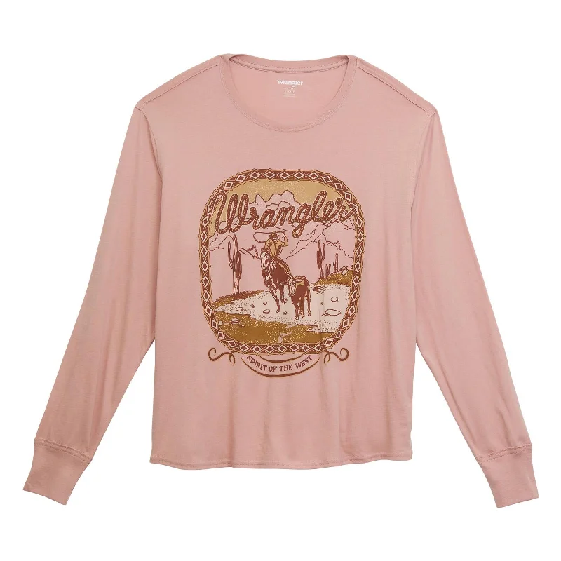 best women’s jackets for autumn fashion -Women's Wrangler Graphic Long Sleeve Relaxed Tee in Misty Rose