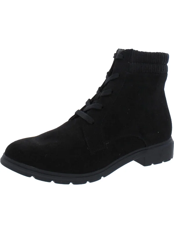 women’s block-heeled shoes for comfort and style -Networking Womens Faux Suede Ankle Combat & Lace-up Boots