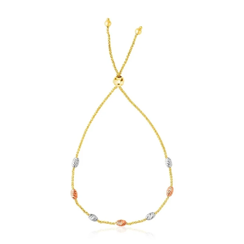 chic women’s jewelry for adding elegance to outfits -14k Tri-Color Gold Textured Oval Station Lariat Style Bracelet