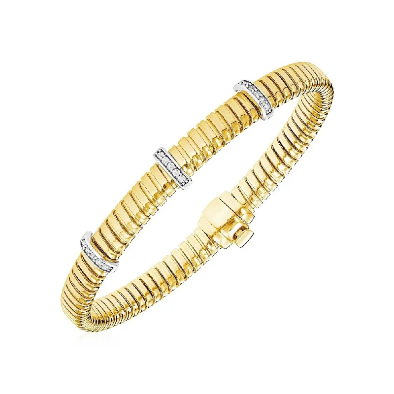 women’s trendy jewelry sets for summer -14k Two Tone Gold 7 1/2 inch Cable Textured Bracelet with Diamonds