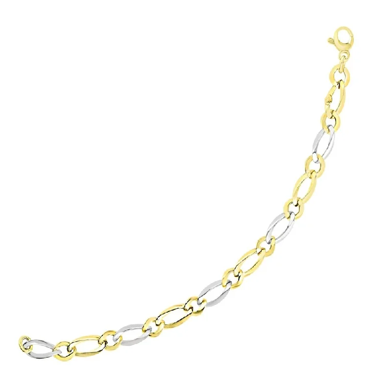 trendy women’s statement rings for bold looks -14k Two-Tone Gold Figaro Chain Bracelet with Long and Short Links