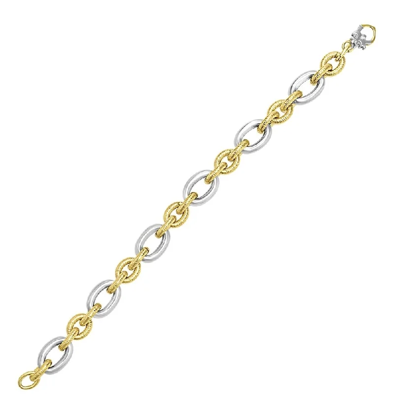 women’s designer jewelry for unique fashion -14k Two-Tone Gold Oval Link Bracelet with Textured and Smooth Links