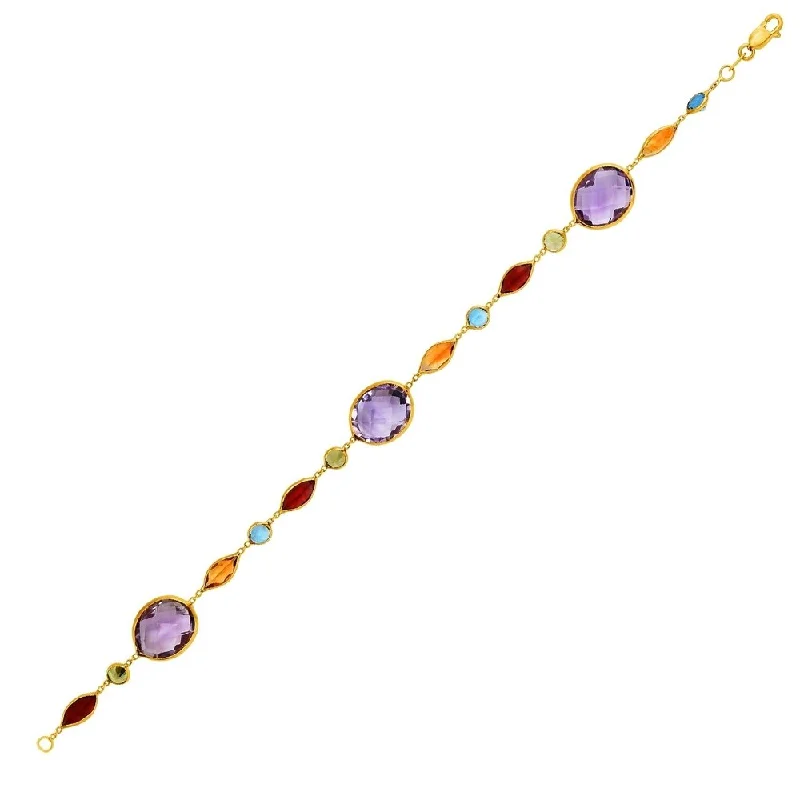 women’s fashion bracelets with charm pendants -14k Yellow Gold Bracelet with Multi-Colored Stones