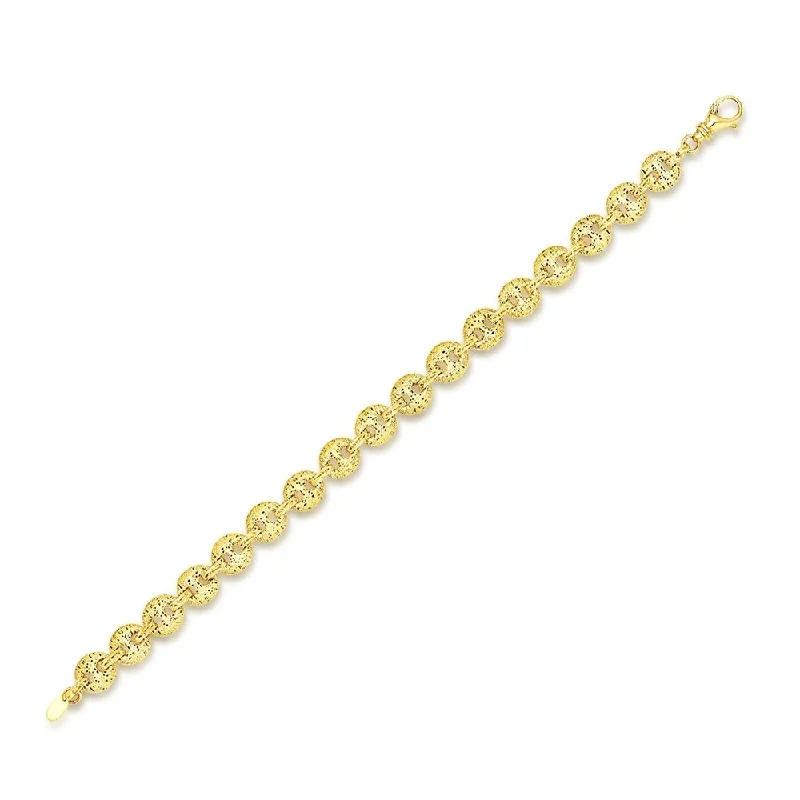 trendy women’s gemstone rings for fashion lovers -14k Yellow Gold Mariner Bracelet with Puff Sanded Textured Links