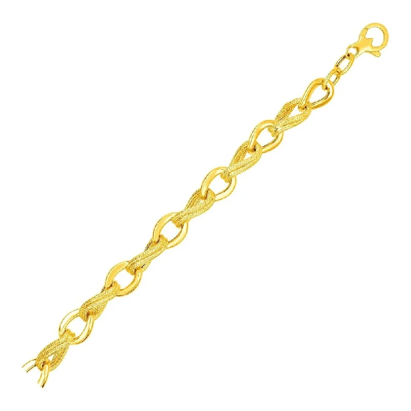 women’s gold jewelry for stylish looks -14k Yellow Gold Polished and Textured Twisted Oval Link Bracelet