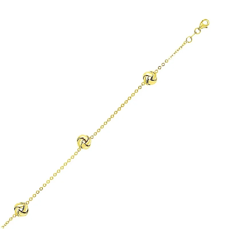 trendy women’s hairpins for a chic hairstyle -14k Yellow Gold Shiny Love Knot Station Chain Bracelet