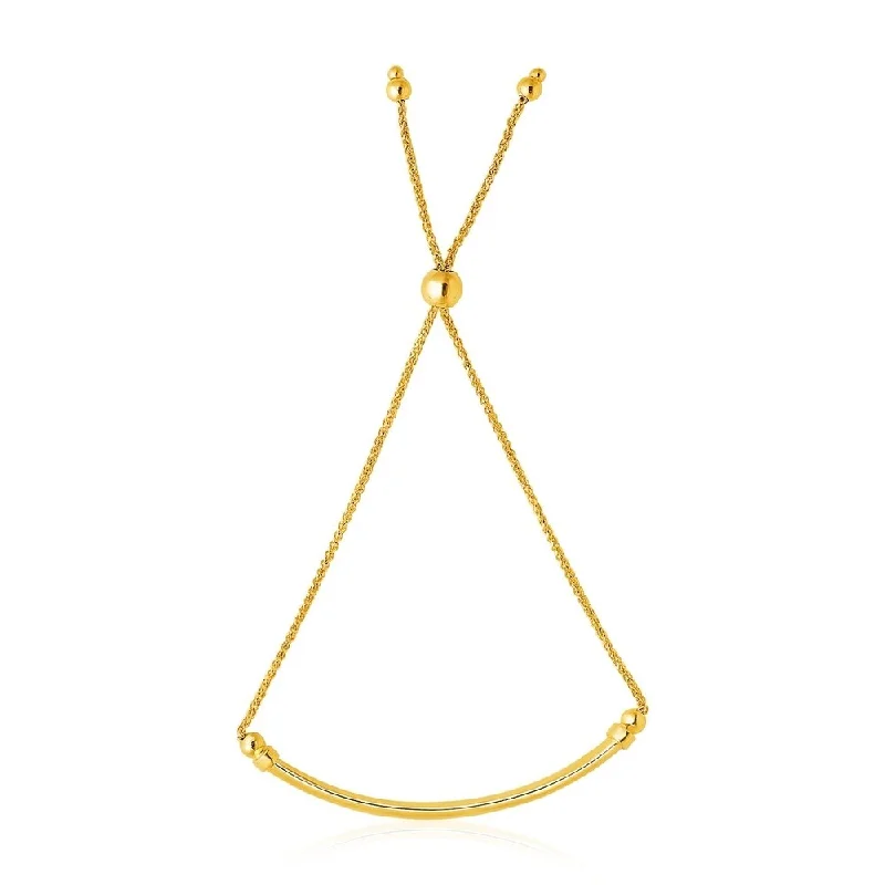 women’s statement necklaces for bold style -14k Yellow Gold Smooth Curved Bar and Lariat Style Bracelet