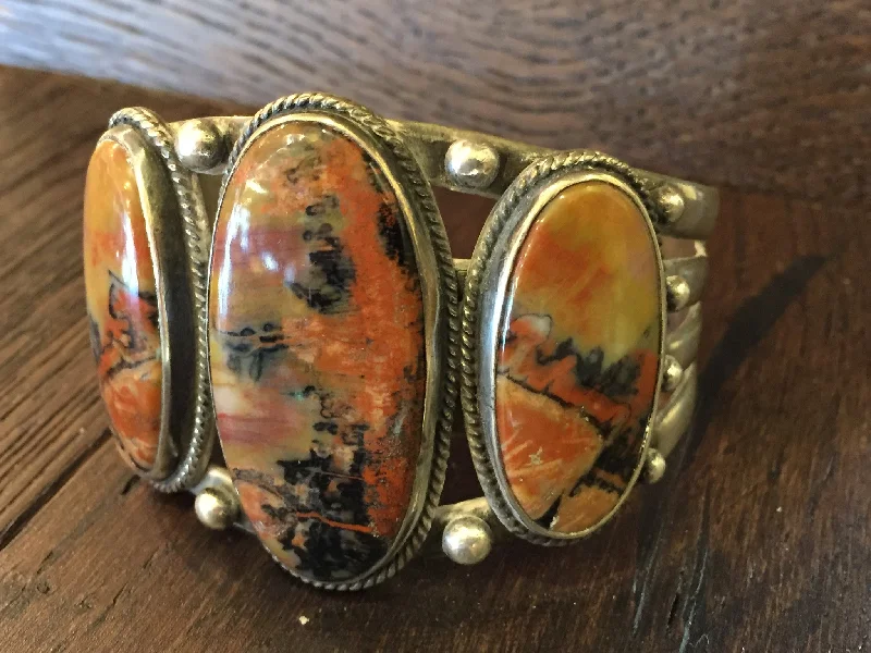 women’s gemstone jewelry for adding color to outfits -Navajo Petrified Wood Bracelet 1940’s