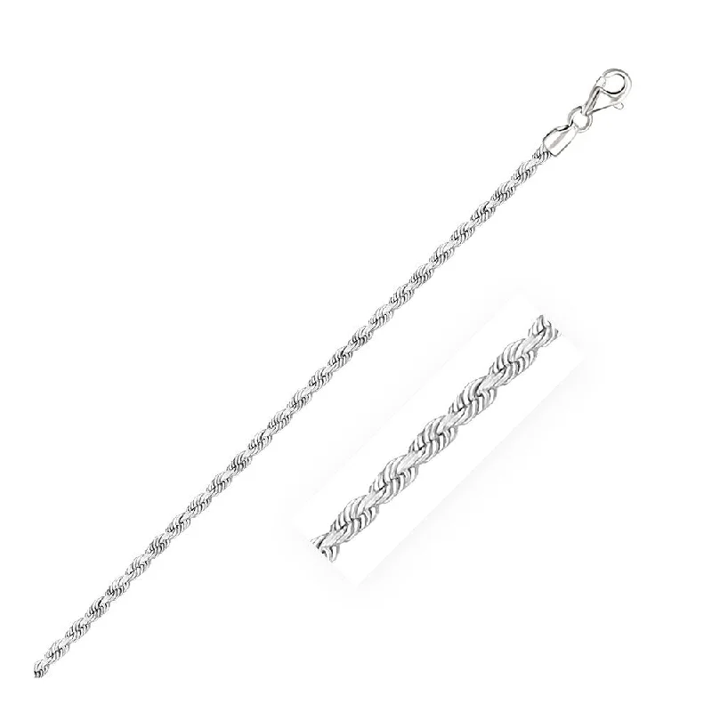 women’s chic brooches for formal outfits -2.5mm 14k White Gold Solid Diamond Cut Rope Bracelet