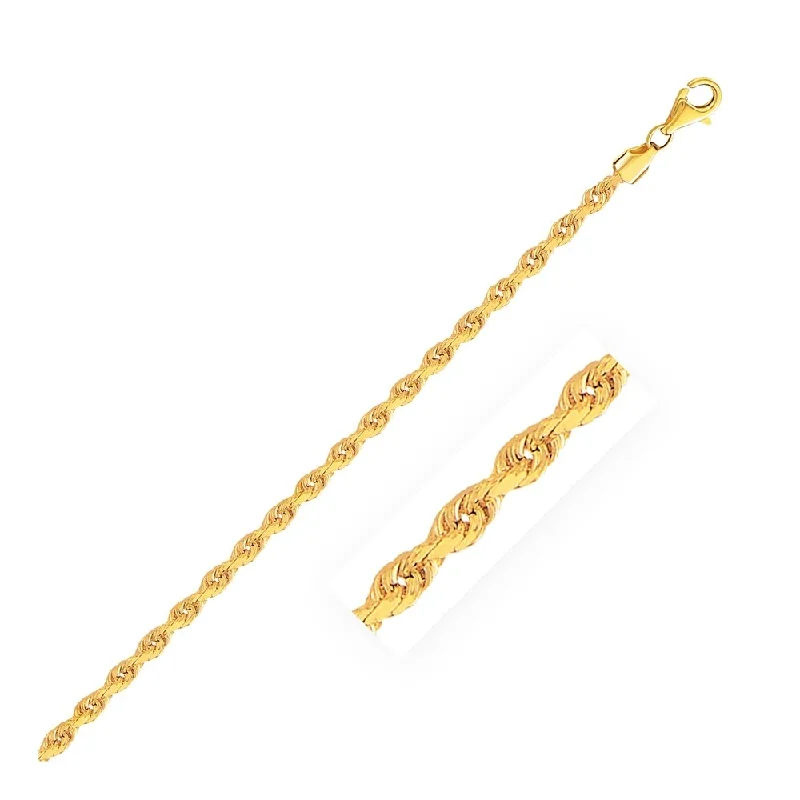 chic women’s jewelry for adding elegance to outfits -2.75mm 10k Yellow Gold Solid Diamond Cut Rope Bracelet