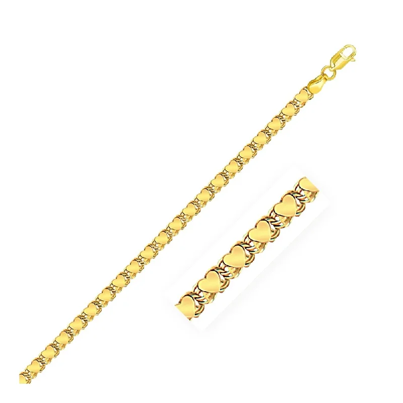 women’s elegant bracelets with charms -3.3mm 14k Yellow Gold Heart Bracelet