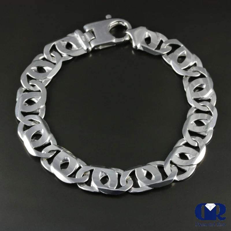 women’s chic pendant necklaces for layering -Men's 10K White Gold 11 mm Mariner Link Chain Bracelet