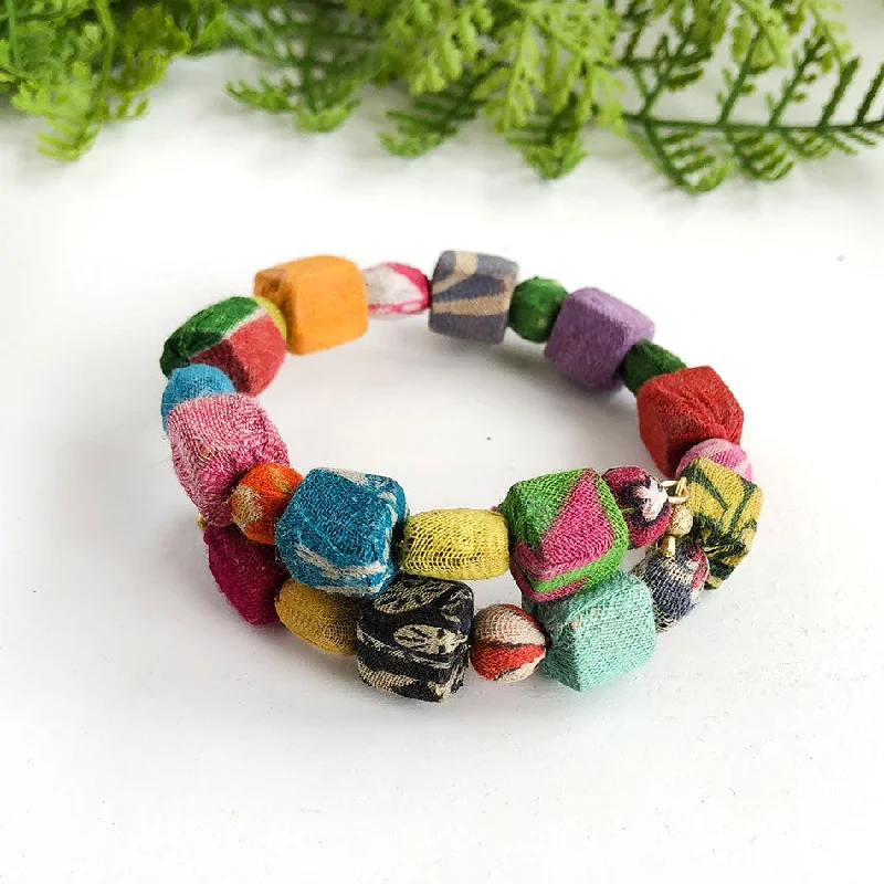 women’s gemstone jewelry for adding color to outfits -Recycled Sari Overlap Bracelet, India