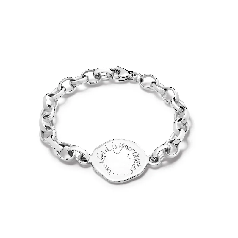 personalized women’s jewelry for custom gifts -The World Is Your Oyster Quote Bracelet Silver