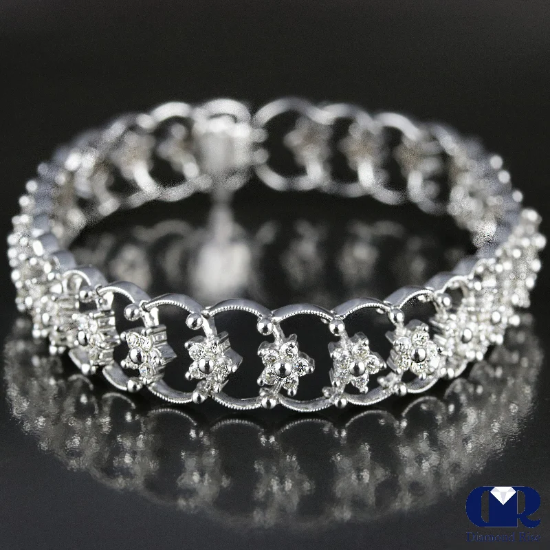 women’s diamond bracelets for luxury style -2.48 Carat Round Cut Diamond Floral Shaped Bracelet In 18K White gold