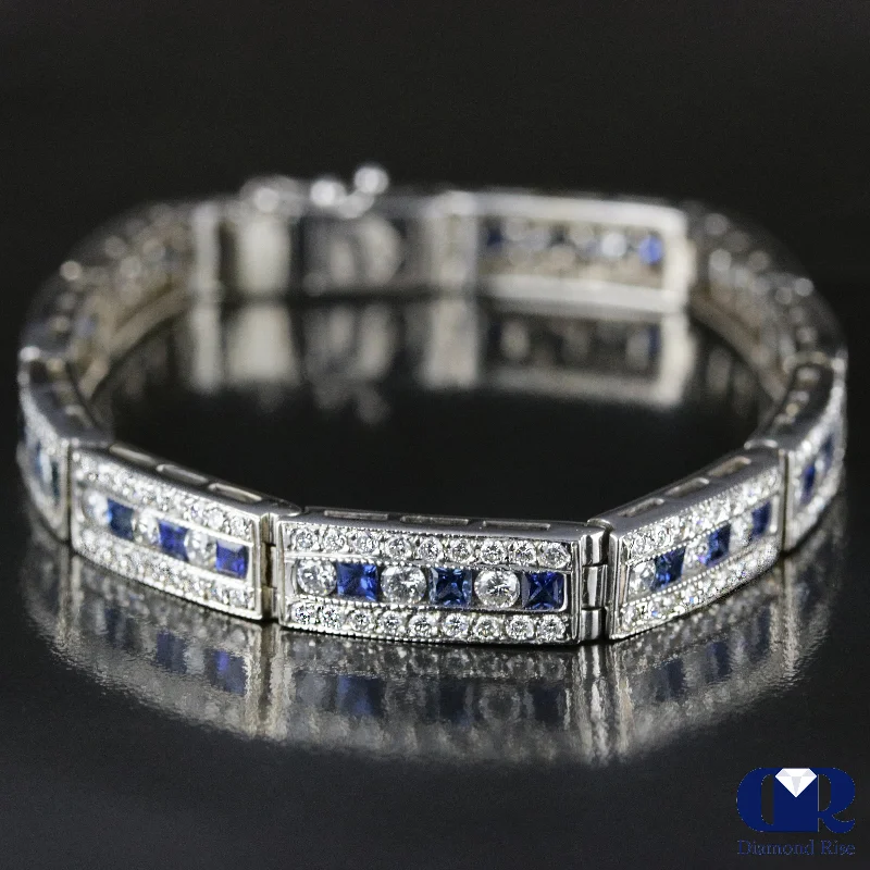 women’s fashion rings for everyday style -6.92 Carat Diamond & Sapphire Tennis Bracelet In 14K White Gold