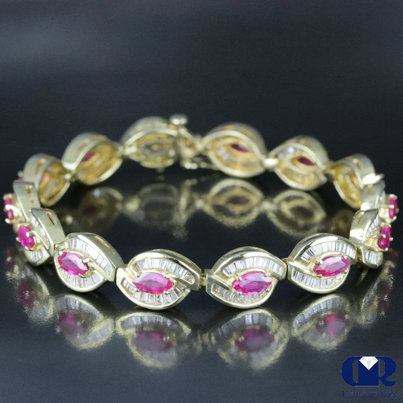 trendy women’s gemstone rings for fashion lovers -Women's 8.82 Carat Diamond And Ruby Bracelet In 14K Yellow Gold