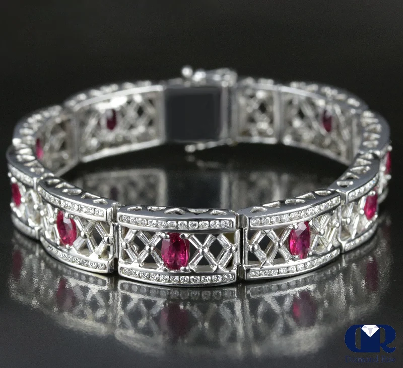 women’s colorful earrings for adding a pop of color -Women's Enormous 12.12 Carat Diamond & Ruby Vintage Bracelet In 14K White Gold