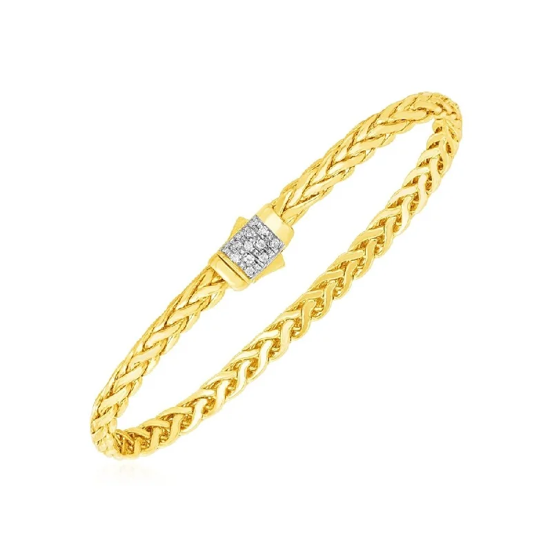 elegant women’s diamond jewelry sets for luxury wear -Woven Rope Bracelet with Diamond Accented Rounded Clasp in 14k Yellow Gold