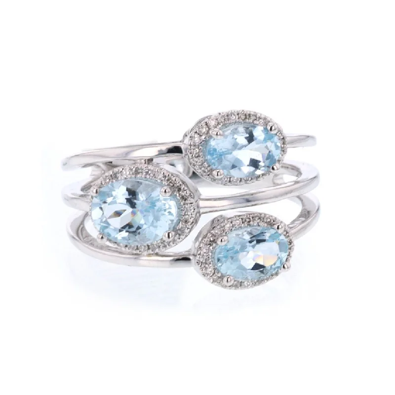 women’s sapphire jewelry for luxurious style -Aquamarine & Diamond 3-Row Ring