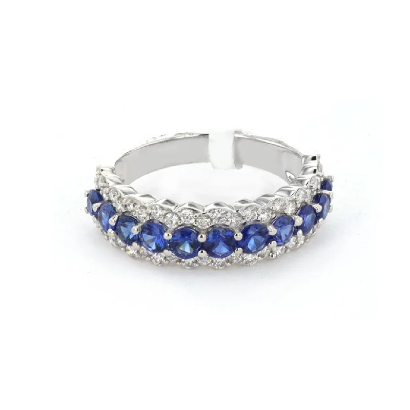 women’s trendy bangles for bold outfits -Blue Sapphire & Diamond 3-Row Ring