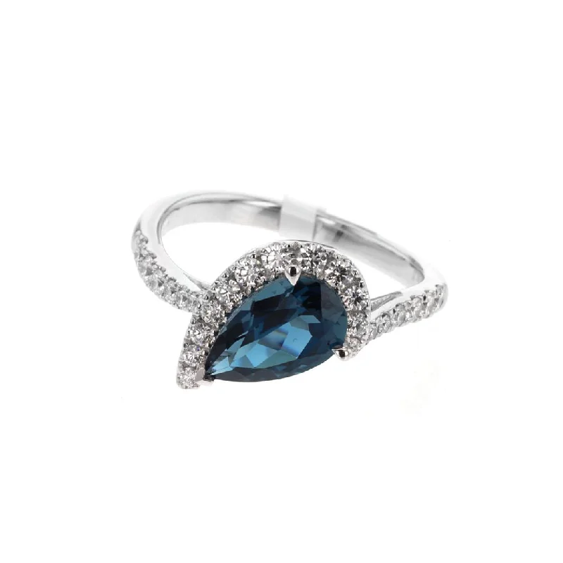 women’s trendy cuff bracelets for boho style -Blue Topaz & Diamond Ring