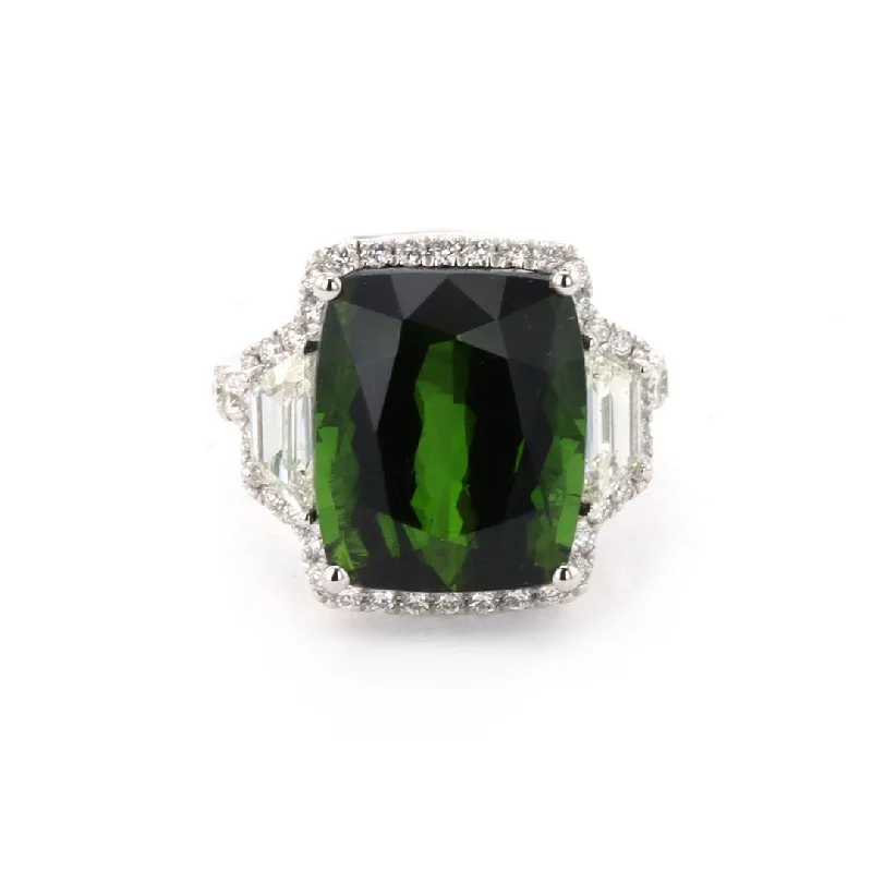 women’s gold jewelry for luxurious gifts -Green Tourmaline & Diamond Halo Ring