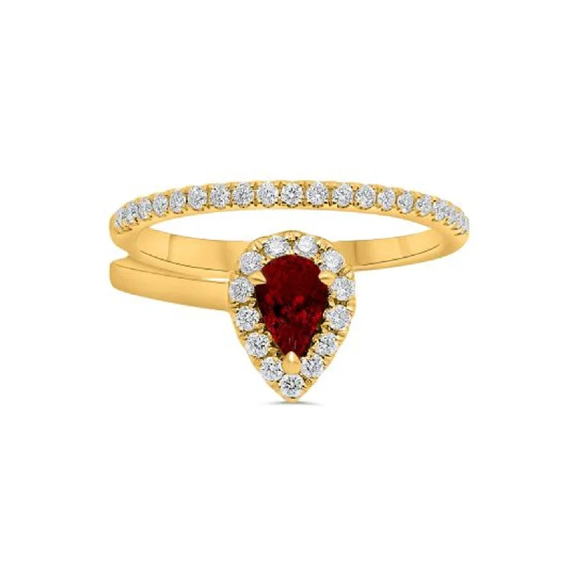 women’s elegant bracelets with charms -Pear Ruby & Diamond Halo Ring | M10278753