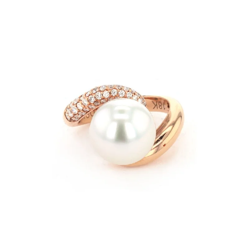 women’s crystal jewelry for evening wear -Pearl & Diamond Bypass Ring