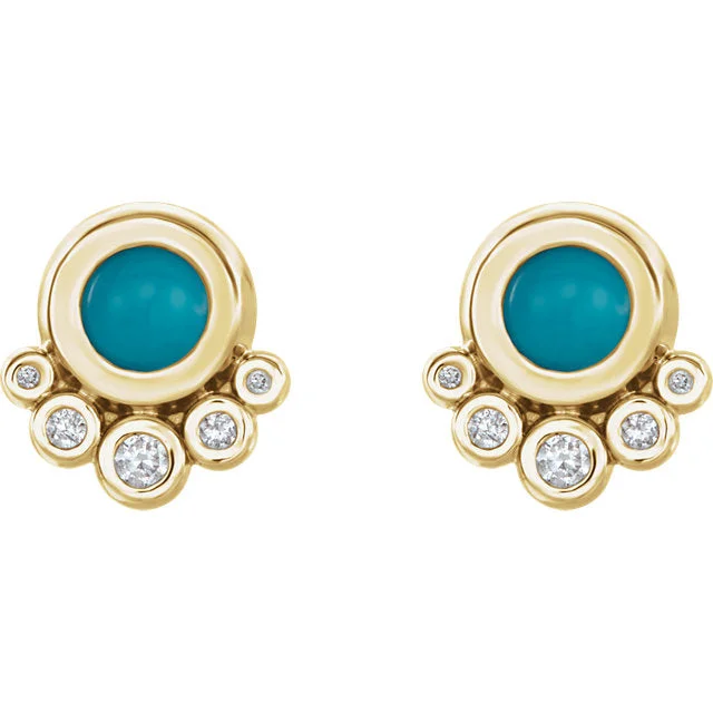 personalized women’s jewelry for custom gifts -14k Gold Turquoise and Diamond Post Earrings