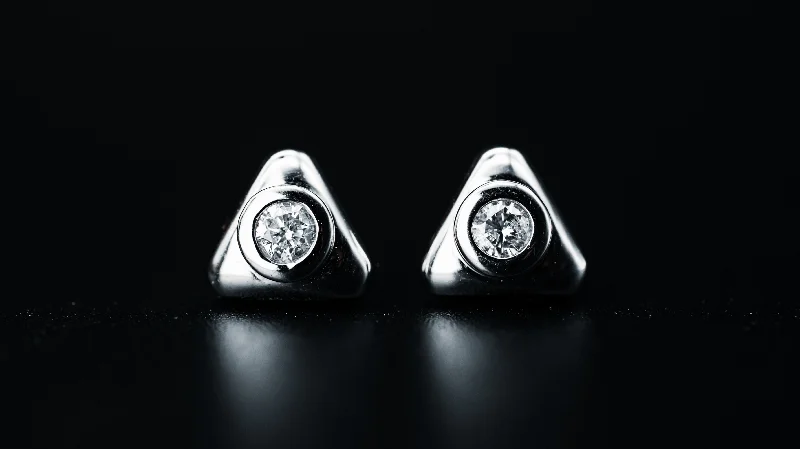 women’s minimalistic jewelry for everyday style -14k White Gold Diamond Stud Triangle Earrings