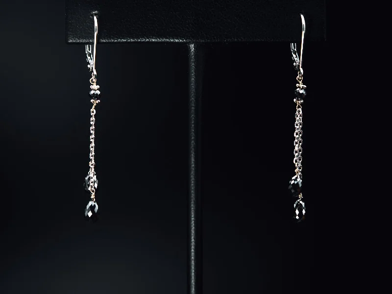 women’s custom jewelry for meaningful gifts -14k White Gold Double Drop Black Diamond Earrings