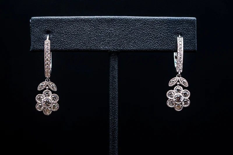 elegant women’s watches with diamond accents -14k White Gold Flower Drop Earrings