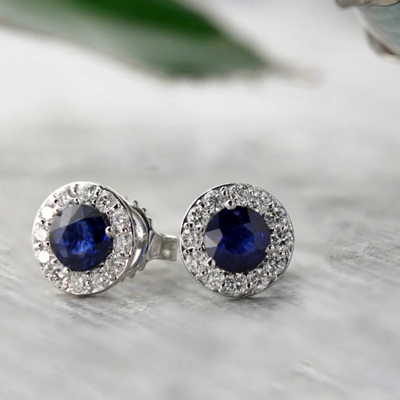 designer women’s watches for fashion-forward looks -Auriya 1/2ct Blue Sapphire Halo Diamond Stud Earrings 1/3cttw 14k Gold