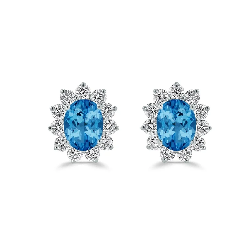 elegant women’s watches for formal occasions -Auriya 3 1/5ct Iconic Oval-cut Blue Topaz Halo Diamond Stud Earrings 1 1/4ctw 18k Gold