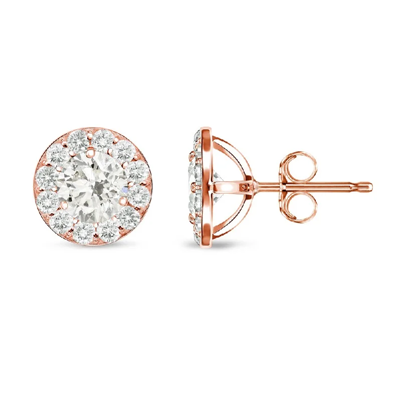 personalized women’s rings with birthstones -Auriya 3/4ctw Round Halo Diamond Stud Earrings 14k Rose Gold (I-J, I1-I2)