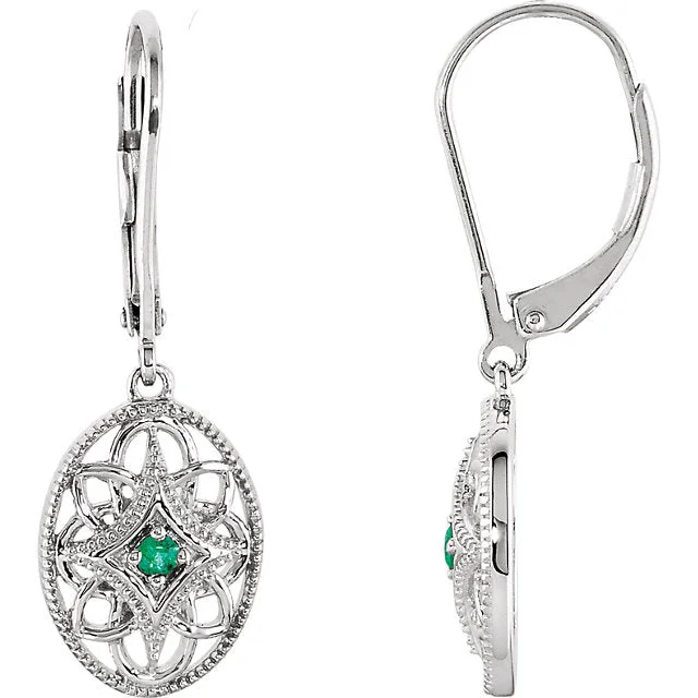 women’s trendy bangles for bold outfits -Vintage Style Sterling Silver Lever Back Emerald Earrings