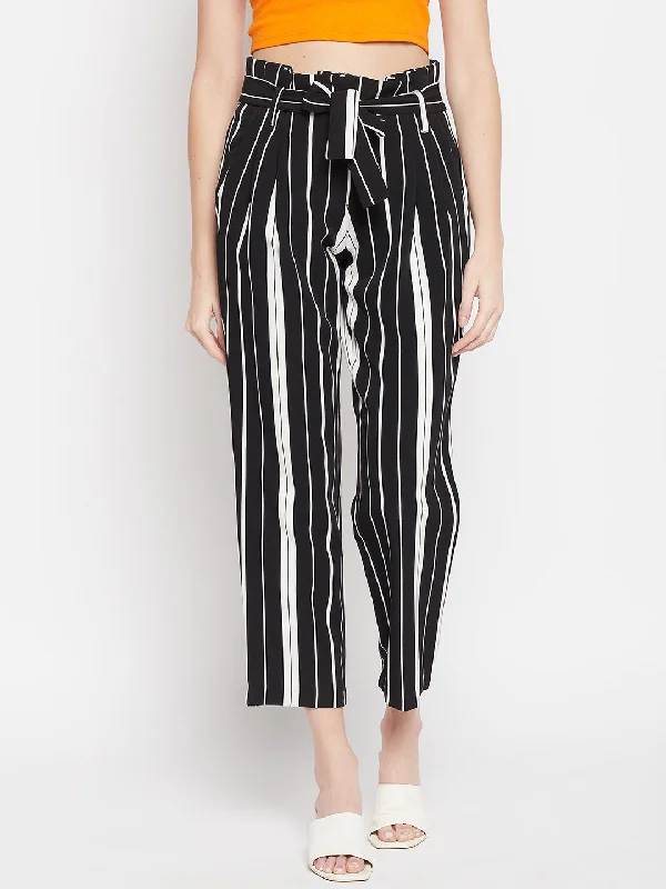 affordable women’s office dresses for work -Women's   Black Stripe  High Rise Pants