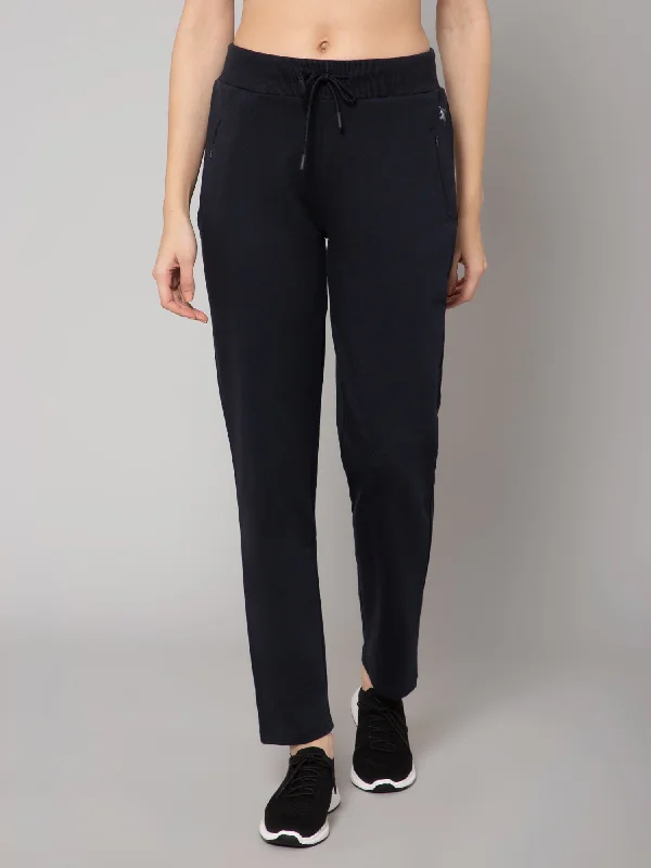 women’s pants with high-waisted designs -Women's Casual  Navy Blue Full length Mid rise Track Pants