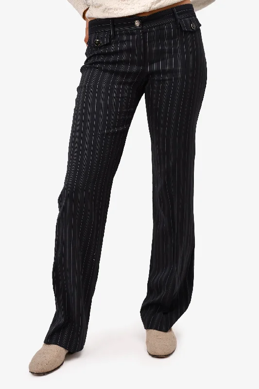 women’s work pants for formal events -Dolce & Gabbana Black/White Pinstripe Wide Leg Trousers Size 42