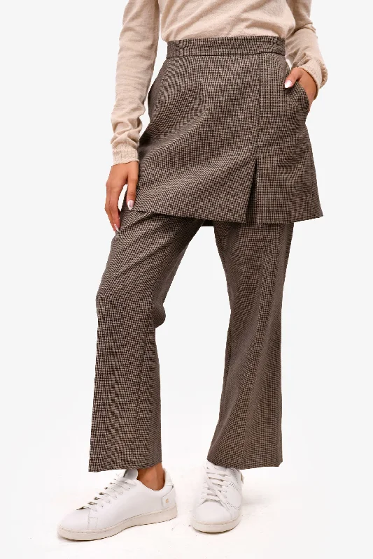 women’s outfits for evening parties -Dries Van Noten Brown Wool Pant with Skirt Overlay Size 40