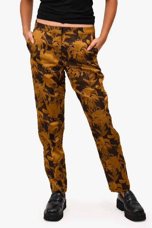 women’s skirts for office attire -Dries Van Noten Gold Jacquard Trousers Size 36