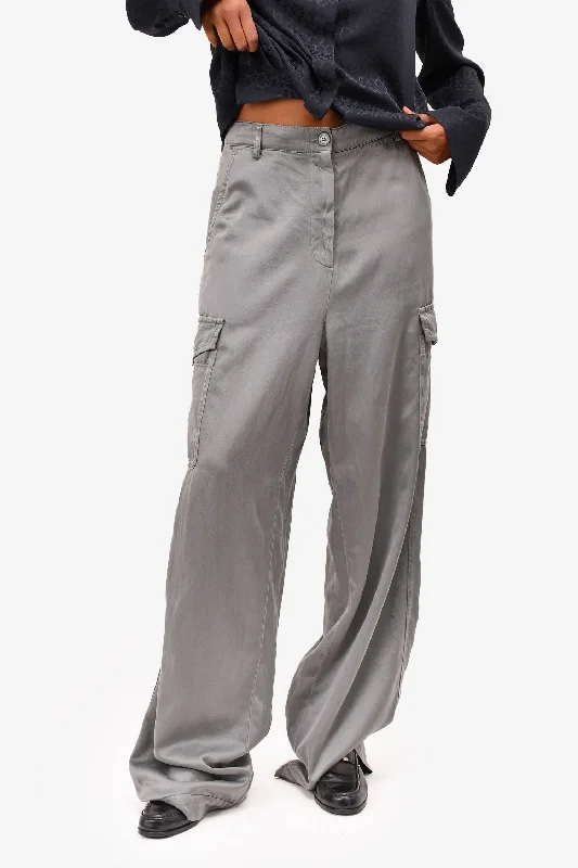 trendy women’s boots for fall fashion -Dries Van Noten Grey Satin Wide Leg Cargo Pants sz 40