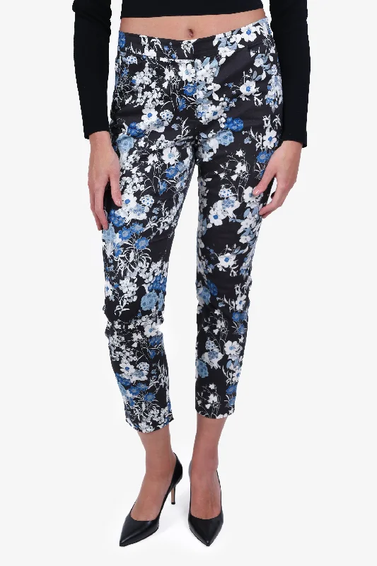 women’s silk blouses for elegant outfits -Erdem Black/Blue Floral Trousers Size 44