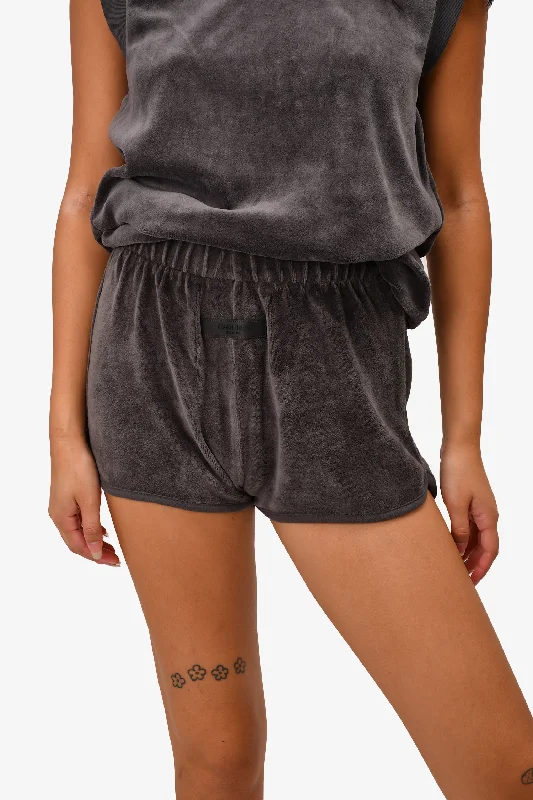 trendy women’s clothing for 2025 -Essentials Grey Velour Shorts Size S