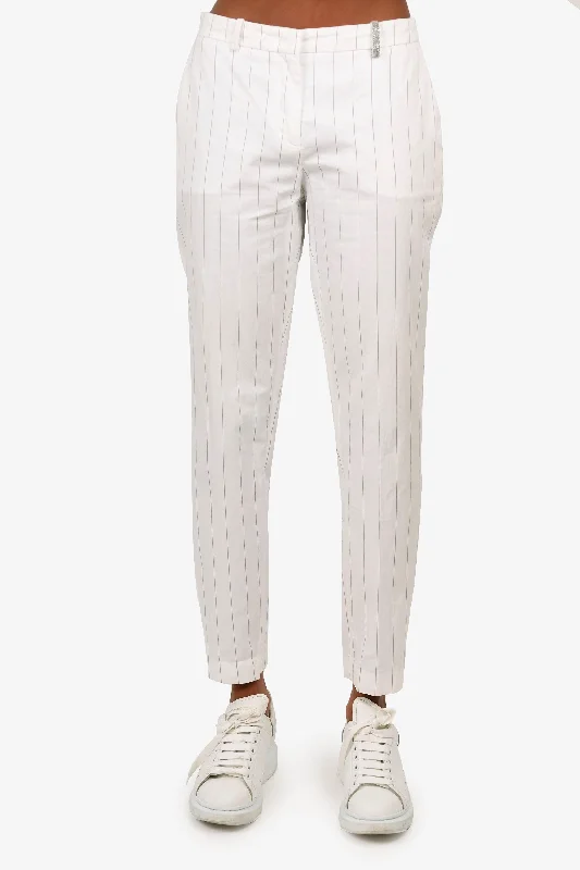 women’s dresses for formal parties -Fabiana Filippi White Striped Beaded Straight Leg Pants Size 42