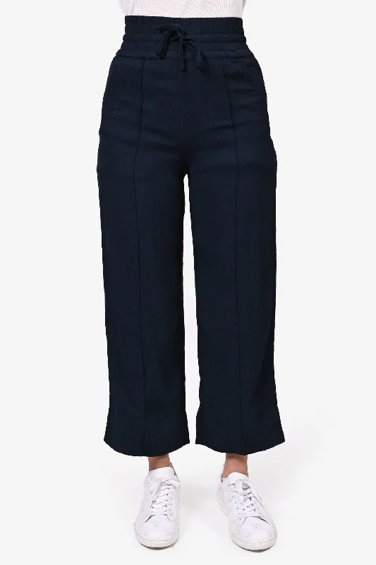 comfortable women’s loungewear sets -Ganni Navy High Waisted Wide Leg Drawstring Pants sz 32 w/ Tags