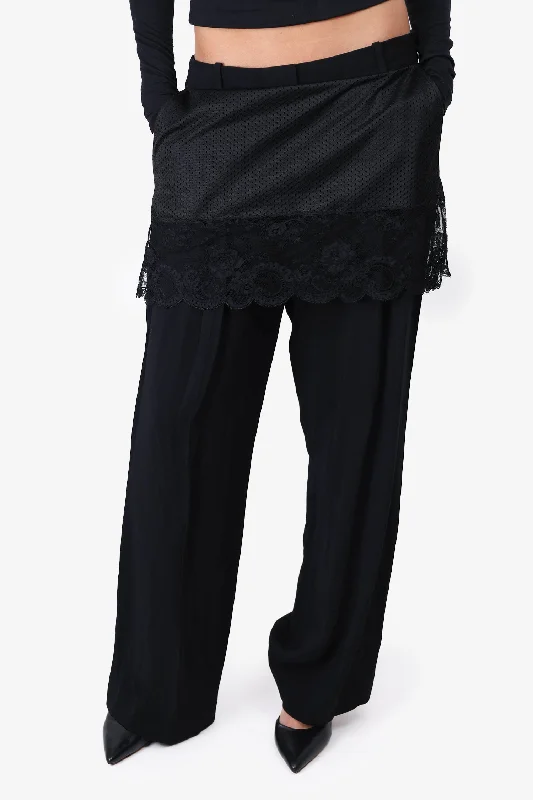 stylish women’s dresses for weekend wear -Givenchy Black Lace Skirt Overlay Wide-leg Trousers Size 40